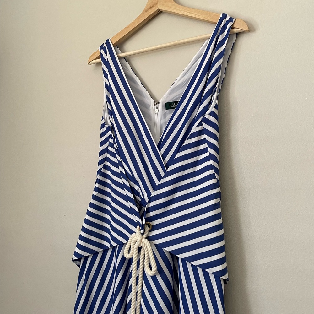 Ralph Lauren Coastal Style Blue Striped A-Line Sleeveless Midi Dress - Picture 3 of 13